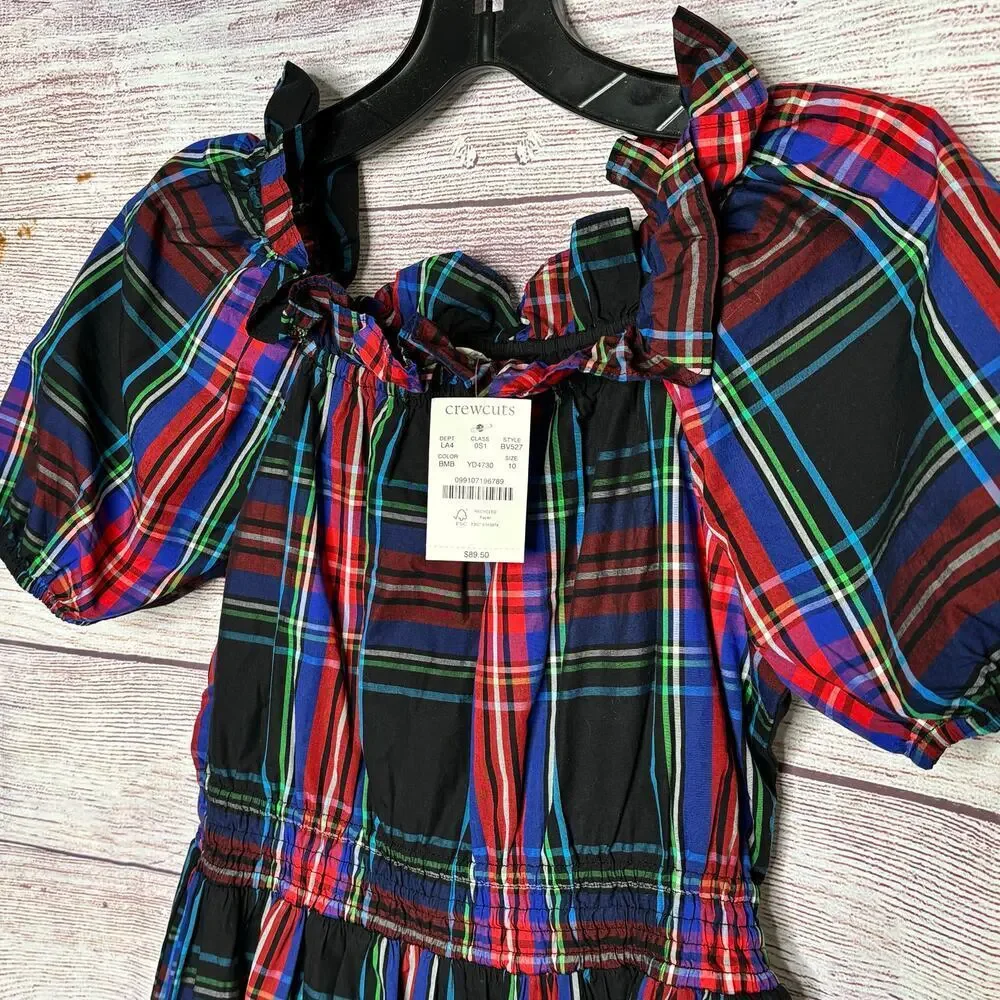 J. Crew Girls Crew Cuts Stewart Tartan Holiday Puff Sleeve Dress Size 10 New